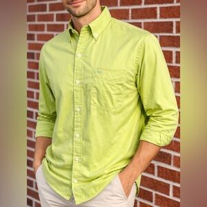 Izod Oceanside Twill Lime Green Button-Down L/S Men's Casual Shirt Size Large